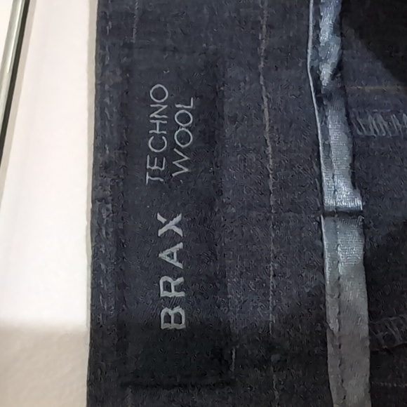 Brax| Grey With Brown Pin Stripe Pants Zippered Front Techno Wool - Picture 8 of 12